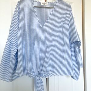 Crop top blouse by Lavander Field brand, light blue with white lines, size L